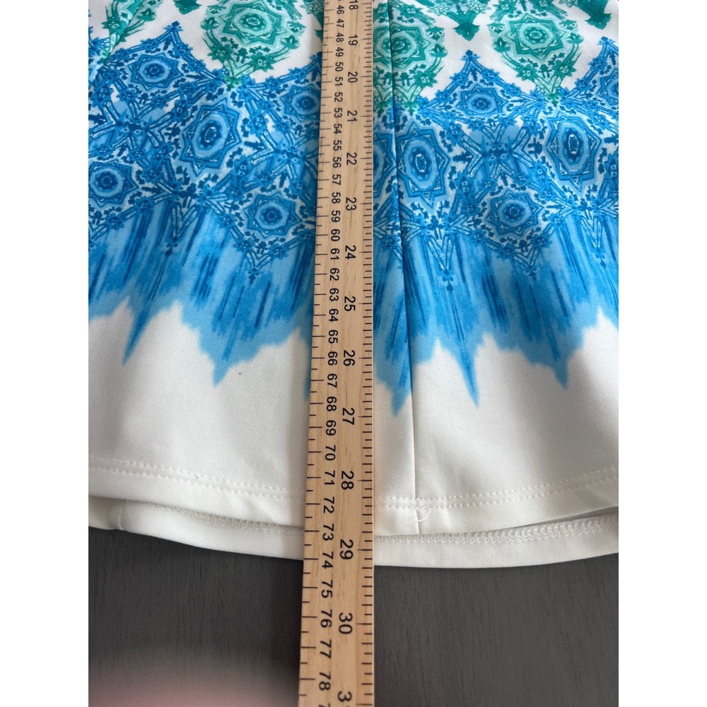 Danny and Nicole Fun Blue Green Geometric Print Fit Flare Keyhole Dress Womens 8 - Picture 7 of 7